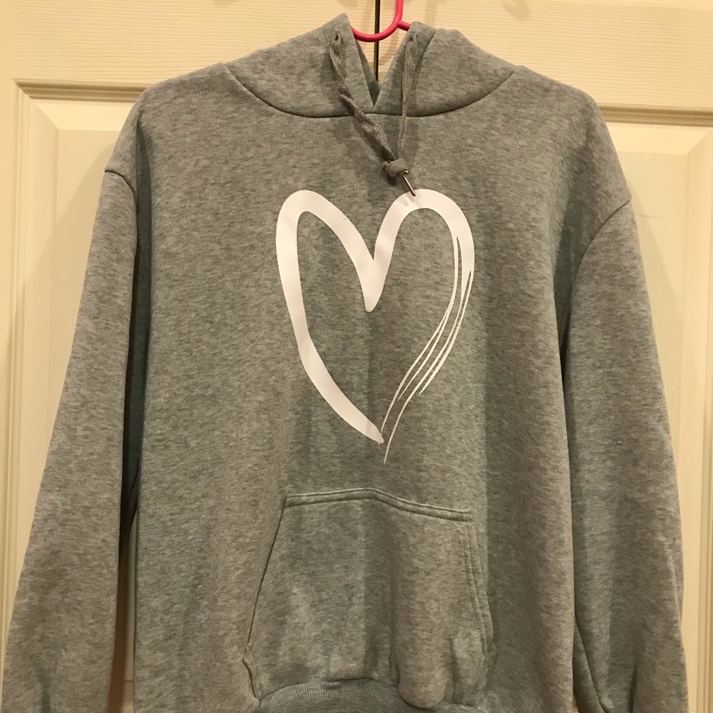Grey Heart Hoodie; MEDIUM